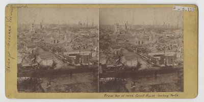 Stereograph of view from the top of the courthouse ruins, looking north, after the Chicago Fire of 1871 by American Photographer